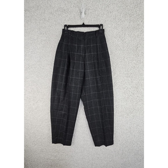 Vintage Liz Claiborne Windowpane Plaid Wool Pants Petites Size 10 Made USA Black - Picture 2 of 13